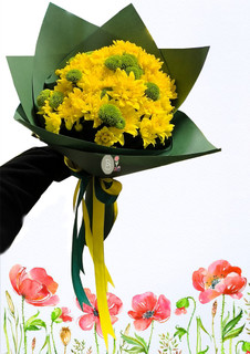 دسته گل داوودی زرد و سبز