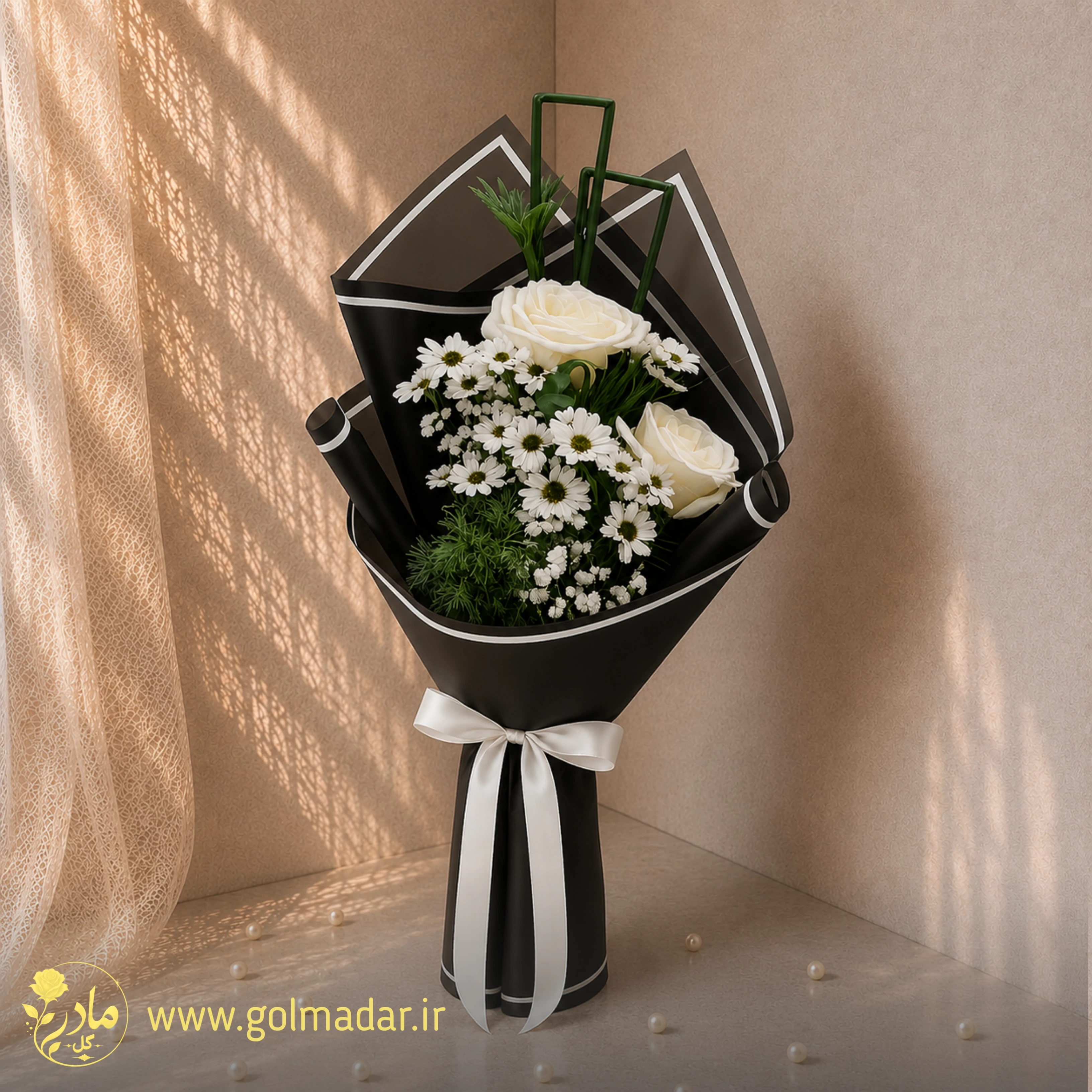 دسته گل رز سفید